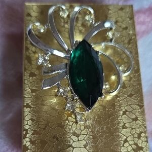 Elegant Silver and Green Brooch